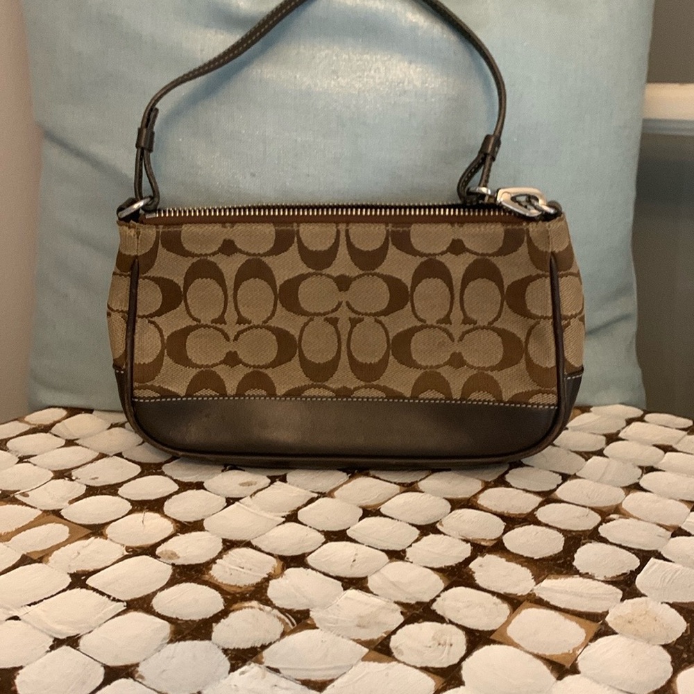 Used Coach Brown Shoulder Bag with Classic Monogram Pattern